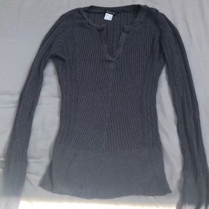 Gray buttonless Henley style neckline